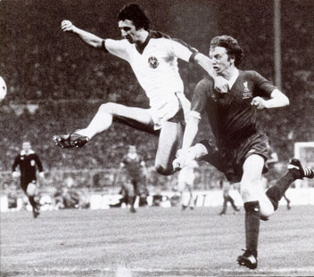 David Fairclough in the thick of the action against Bruges in the 1978 European Cup final at Wembley.